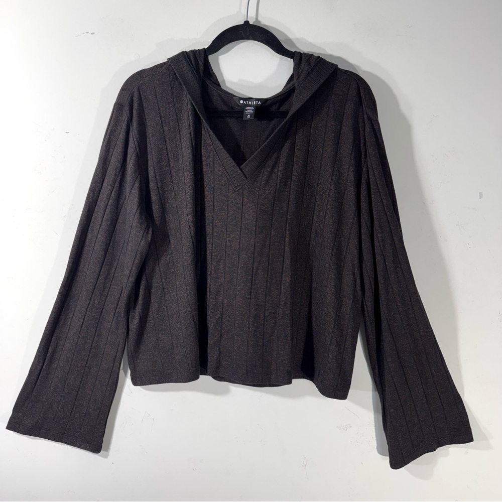 Athleta Harmony Hooded boxy ribbed top Mahogany - Picture 2 of 9